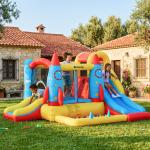 Castelo Insuflável com 2 Escorregas Trampolim e Piscina para Crianças acima de 3 Anos com Inflador e Bolsa de Transporte para Interior Exterior 330x265x185cm Multicor
