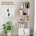 Estante de 5 Níveis em Forma de S Estante de Livros com 5 Prateleiras e 2 Portas 60x23,8x179,2 cm Branco