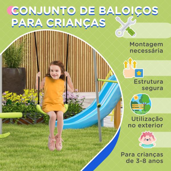 Baloiço para Crianças Baloiço Jardim com 1 Baloiço Simples 1 Planador e Anti - UV 255x160x180 cm Cinza e Verde