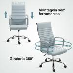 Cadeira de Escritório Giratoria 360° Inclinável com Altura Ajustável Rodas Apoio de Braços 54x62x104 - 114 cm Cinzento Claro