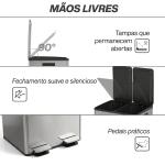 Papeleira de Cozinha em Aço Inoxidável com 2 Compartimentos 2x20L Pedal, Tampas de Fecho Suave e Balde Removível Preto