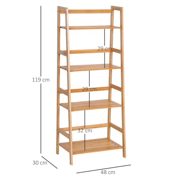 Estante de Bambu com 4 Prateleiras Estante em Forma de Escada para Sala de Estar Escritório 48x31,5x120 cm Madeira