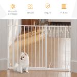 Barreira de Segurança para Cães Extensível para Escadas e Portas 75 - 115cm com 2 Extensões e 10 - 20cm Montagem a Pressão Aço Altura 76cm Branco