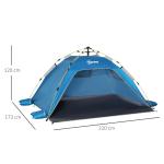 Tenda de Praia Dobrável Tenda de Praia Pop - up 1 - 2 Pessoas com 2 Portas 2 Janelas e Bolsa de Transporte 220x173x120 cm Azul