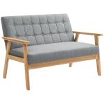 Sofá 2 Lugares Estofado em Linho com Apoio para os Braços de Madeira Encosto Acolchoado 114x75x76 cm Cinza Claro