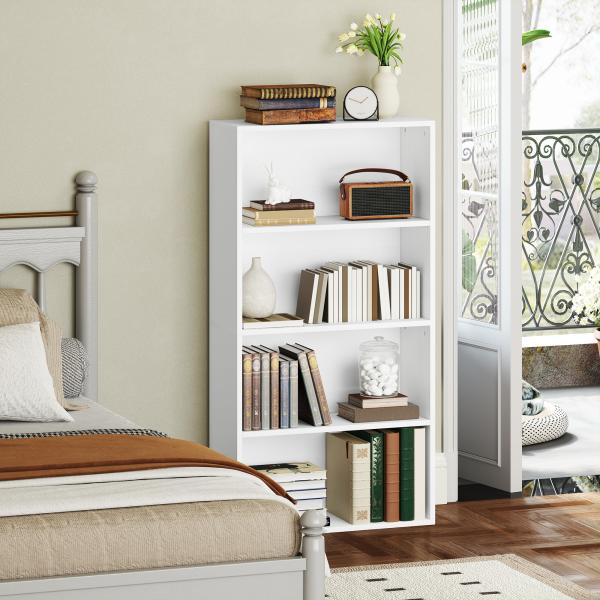 Estante de 4 Níveis Estante para Livros com 2 Prateleiras Ajustáveis para Sala de Estar Escritório Quarto 60x24x115,5 cm Branco