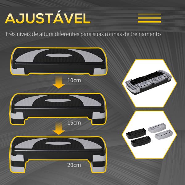 Step para Exercício Aeróbico Plataforma Step com Altura Ajustável em 3 Níveis com Carga Máxima 150kg para Exercício em Academia Casa 80x31x10 - 20cm Preto e Branco
