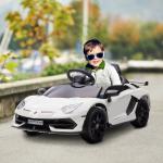 Carro Elétrico Lamborghini para Crianças 12V Velocidade Máxima 5km/h Controlo Remoto MP3 Luzes e Cinto de Segurança 107,5x63x42 cm Branco
