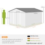 Abrigo de Jardim Metálico para Armazenamento de Ferramentas com Base de Reforço Incluída e 4 Janelas 277x322x192 cm Cinza Escuro