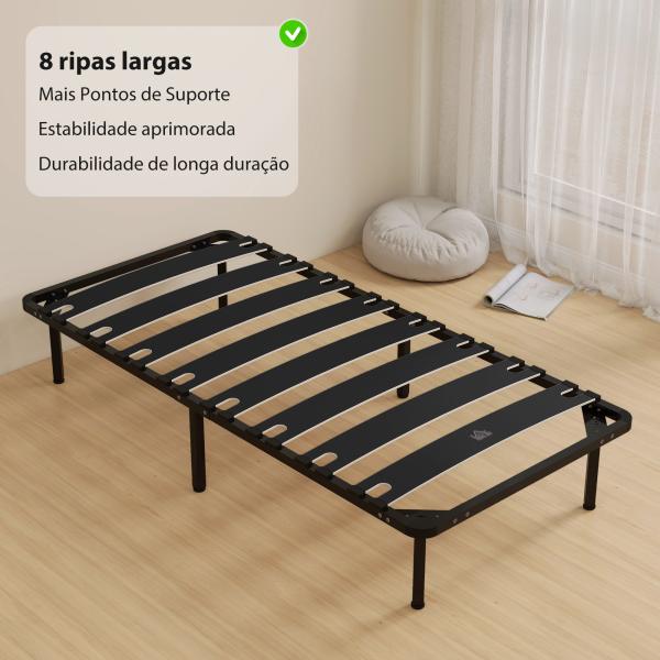 Estrutura de Cama 90x190 cm de Aço com Espaço de Armazenamento em Madeira de Álamo Capacidade 300 kg Preto