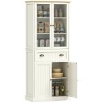 Armário de Cozinha com 2 Portas de Vidro 1 Gaveta e Prateleira Ajustável Móvel Auxiliar de Cozinha 76x40x182,5cm Creme