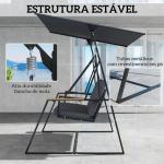Baloiço de Jardim de 3 Lugares com Teto Ajustável UPF50+ 2 Bandejas Almofadas e Estrutura em Metal 222x131x175 cm Cinza