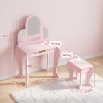 Toucador para Crianças com Espelho e Banco Toucador de Maquilhagem para Crianças de 3 a 6 Anos 52x32x85 cm Rosa