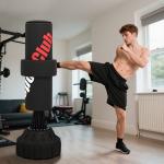 Saco de Boxe de Pé Faixa de Altura Ajustável 65 – 175 cm Base Recarregável com Ventosas A 57x57x175 cm Preto