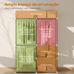 Armário de Roupa Aberto 142x43x185 cm Armário para Roupas com 4 Prateleiras de Tecido 3 Barras para Pendurar Cinzento