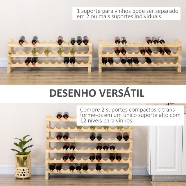 Suporte para Garrafas de Vinho para 72 Garrafas Garrafeira com 6 Níveis Suporte para Vinhos Vertical 114x28x85 cm Madeira
