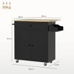 Ilha de Cozinha com Rodas com Lateral Dobrável Gaveta Suporte para Temperos e Prateleira Ajustável 106x42x87 cm Preto e Carvalho