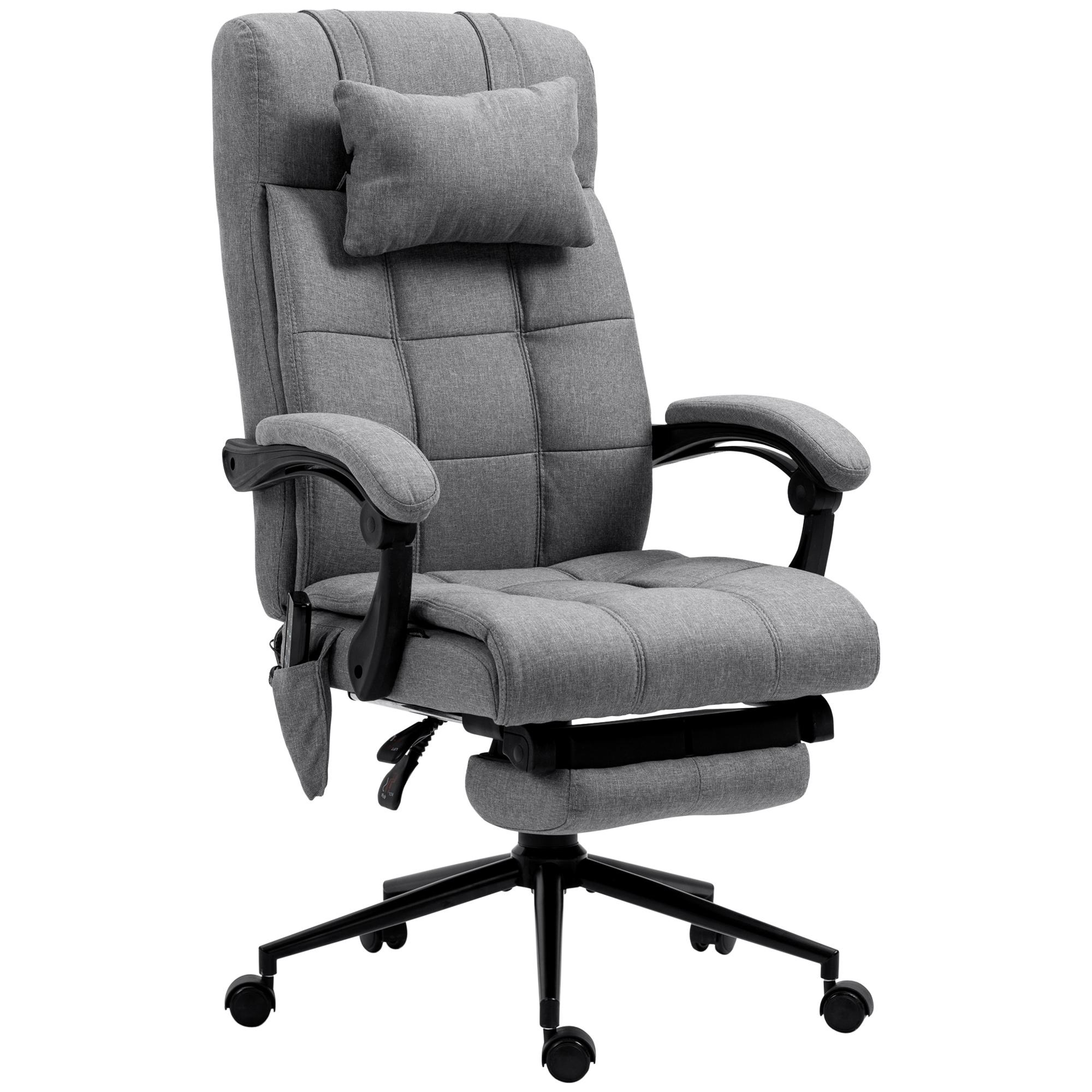Cadeira de Escritório com 6 Pontos de Massagem 5 Modos Reclinável 155° com Função de Aquecimento 66x76x112 - 120 cm Cinza