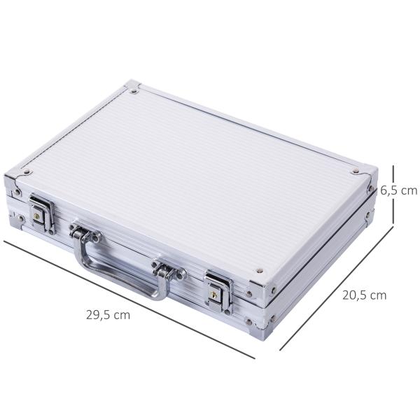 Mala de Poker Profissional com 200 Fichas Jogo de Poker com Maleta de Alumínio 5 Dados 2 Baralhos de Cartas e 1 Ficha de Dealer 29,5x20,5x6,5cm Multicor