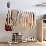 Charriot com Rodas 5 Ganchos Barra para Pendurar e Prateleira Inferior 120x43x171 cm Branco