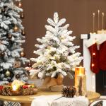 Mini Árvore de Natal Artificial com 35 Luzes LED 182 Ramos com Neve Pinhas Bagas e Base de Saco de Juta Ø48x60 cm Verde