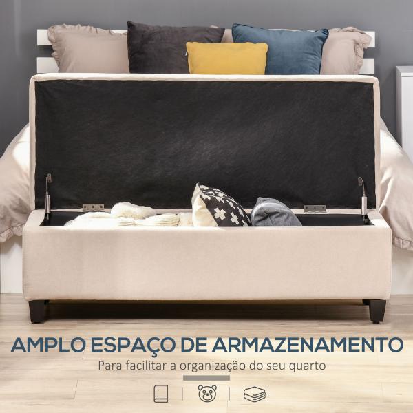 Banco de Armazenamento Acolchoado Banco Estofado em Linho Tampa com Abertura 125x49x41,5 cm Bege