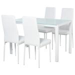 Conjunto de Refeição com Mesa Retangular de Vidro Temperado e 4 Cadeiras Estofadas em PU com Pés de Metal Branco