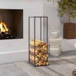 Suporte para Lenha Metálico para Lareira com Base Elevada Capacidade de 100 kg 33x33x110 cm Preto