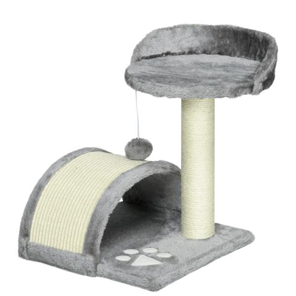 Arranhador para Gatos de 2 Níveis com Poste e Tapete de Arranhar Cama e Bola Suspensa 35,5x37x46 cm Cinza