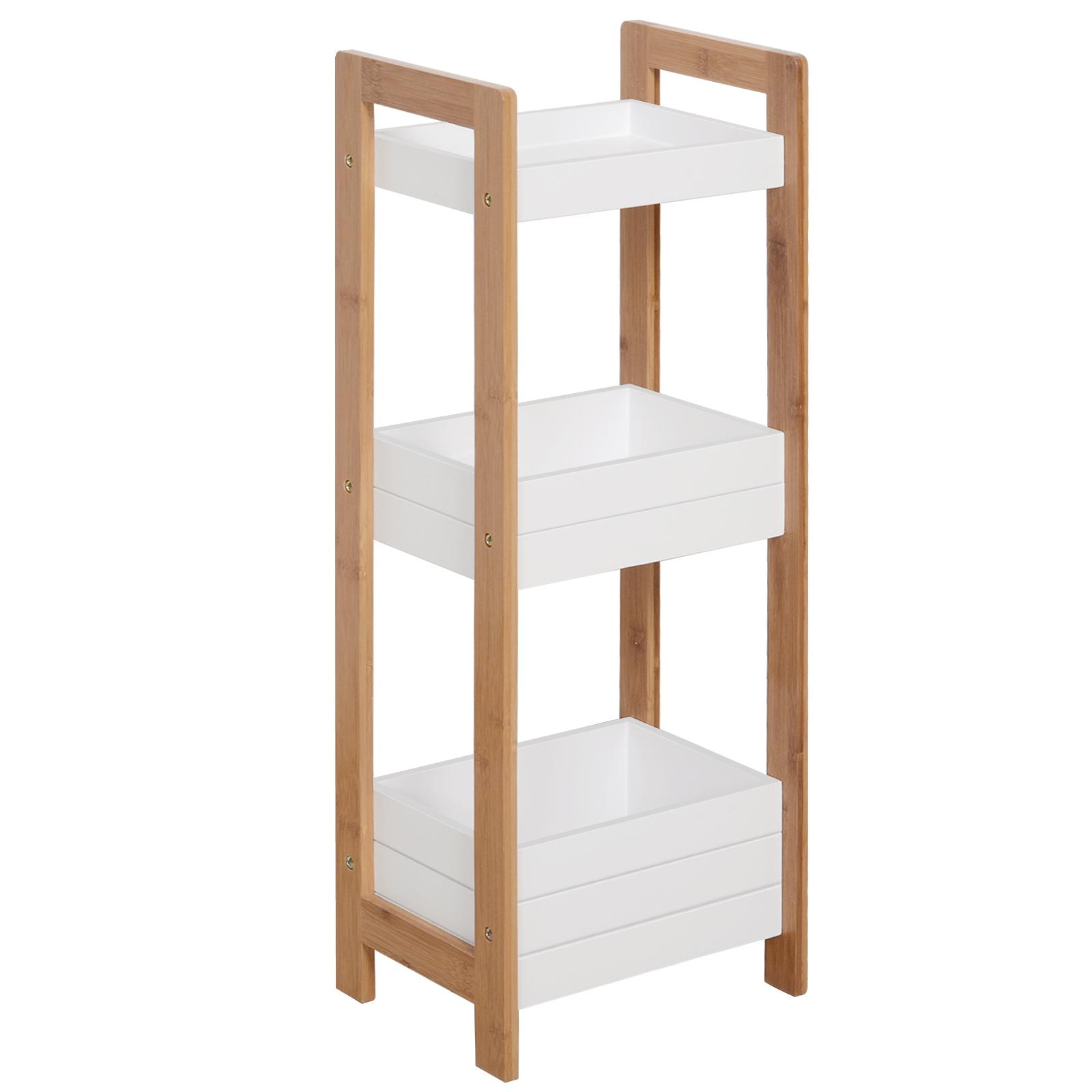 Móvel Auxiliar de banheiro com 3 Prateleiras Organizadoras de Bambu 27,5x20,8x74 cm Cor Branco e Natural