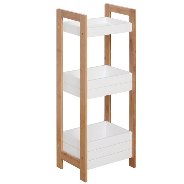 Móvel Auxiliar de banheiro com 3 Prateleiras Organizadoras de Bambu 27,5x20,8x74 cm Cor Branco e Natural