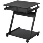 Secretária para Computador com Rodas 60x48 cm com Prateleira Deslizante para Teclado e Prateleira Inferior Estrutura Metálica Preto
