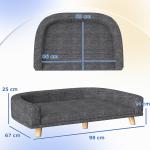 Sofá para Cães Cama Elevada para Cães Estofada com Almofada Lavável e Pés de Madeira de Pinho 98x67x25 cm Cinza Escuro