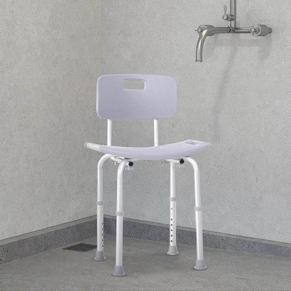 Cadeira para Duche Antiderrapante com Altura Ajustável em 8 Níveis Cadeira de Banho 50,6x43x71 - 88 cm Cinza