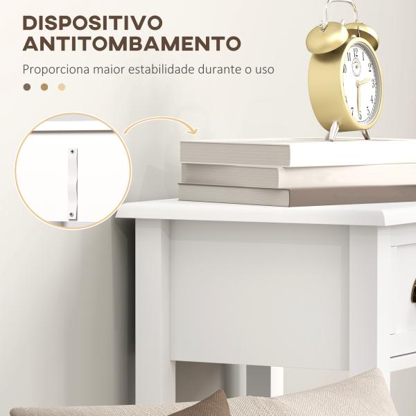 Conjunto de 2 Mesas Auxiliares Mesas de Cabeceira com Gaveta e Prateleira de Armazenamento para Quarto 30x30x75 cm Branco