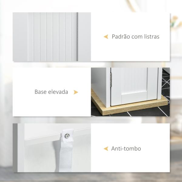 Armário Casa de Banho Armário com Prateleiras Ajustáveis e Suporte para Papel Higiénico 20x20x80 cm Branco