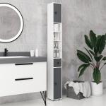 Coluna Casa de Banho Moderna com 1 Gaveta 5 Prateleiras Ajustáveis e 2 Armários 20x20x180 cm Cinza