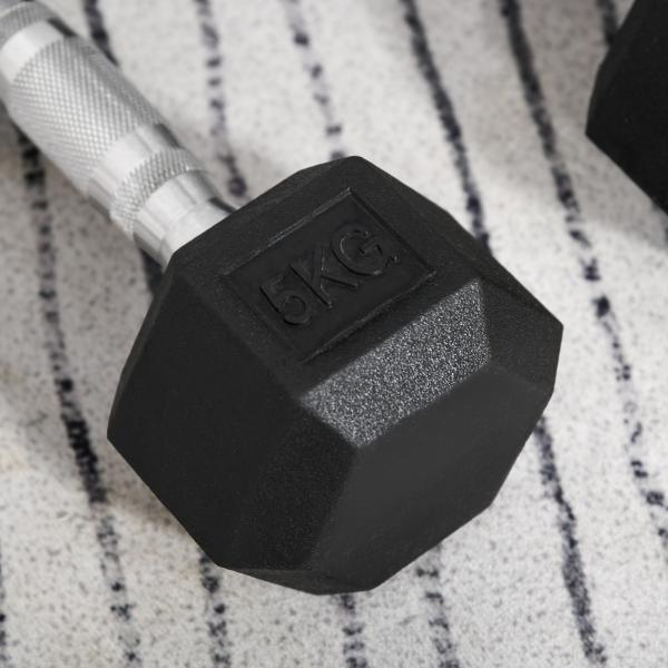 Conjunto de Halteres Hexagonais 2 x 5 kg Conjunto de Pesos com Barras de Conexão Kit de Treino de Fitness