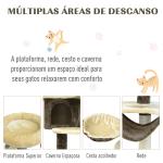 Árvore Arranhador para Gatos Grande Altura 153cm Torre de Escalada para Gatos com Caverna Redes Plataformas Postes Arranhadores de Sisal e Bola Suspensa Marrom e Bege