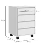 Bloco de Gavetas de Escritório com 4 Gavetas Bloco de Gavetas para Secretária com Rodas Arquivador Móvel 46x40x65 cm Branco