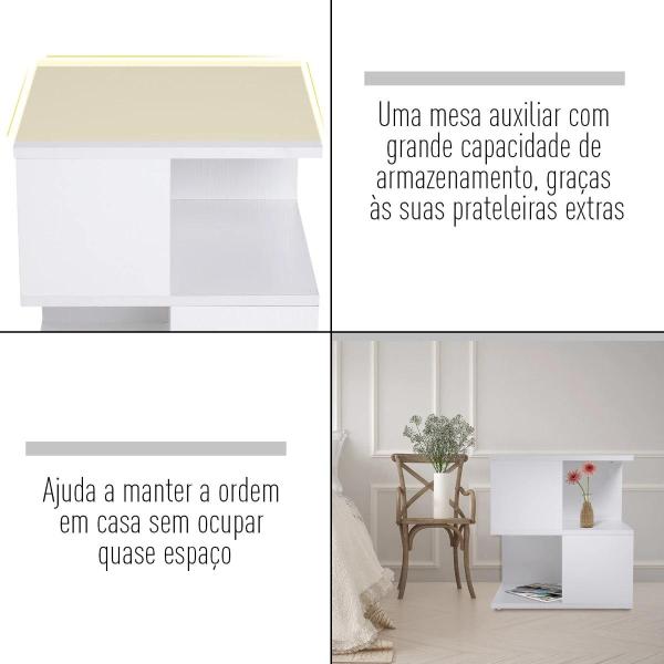 Mesa Auxiliar Mesa de Cabeceira de 2 Níveis com Prateleira de Armazenamento para Sala Quarto Estante 40x40x43 cm Branco