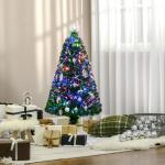 Árvore de Natal 120 cm Árvore de Natal Artificial com 130 Ramos 16 Luzes LED e Fibra Óptica Ø60x120 cm Verde