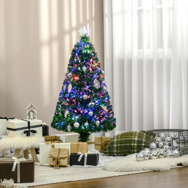 Árvore de Natal 120 cm Árvore de Natal Artificial com 130 Ramos 16 Luzes LED e Fibra Óptica Ø60x120 cm Verde