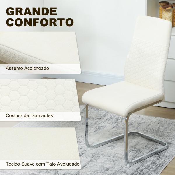 Conjunto de 4 Cadeiras de Sala de Jantar com Assento Acolchoado e Pés de Metal Cadeiras Cantilever Modernas 45x61x98 cm Creme