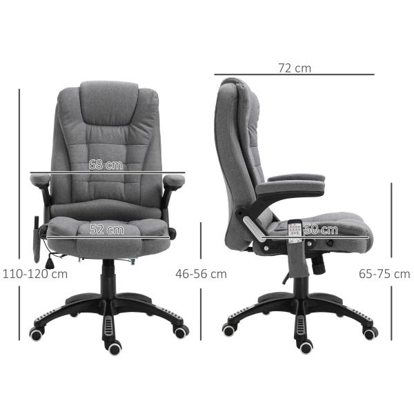 Cadeira de Escritório com 6 Pontos de Massagem Reclinável até 130° com Função de Aquecimento 68x72x110 - 120 cm Cinza