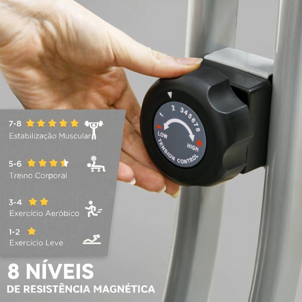 Bicicleta Estática Dobrável Silenciosa com 8 Níveis de Resistência, Monitor LCD, Assento Ajustável e Rodas, Cinzento