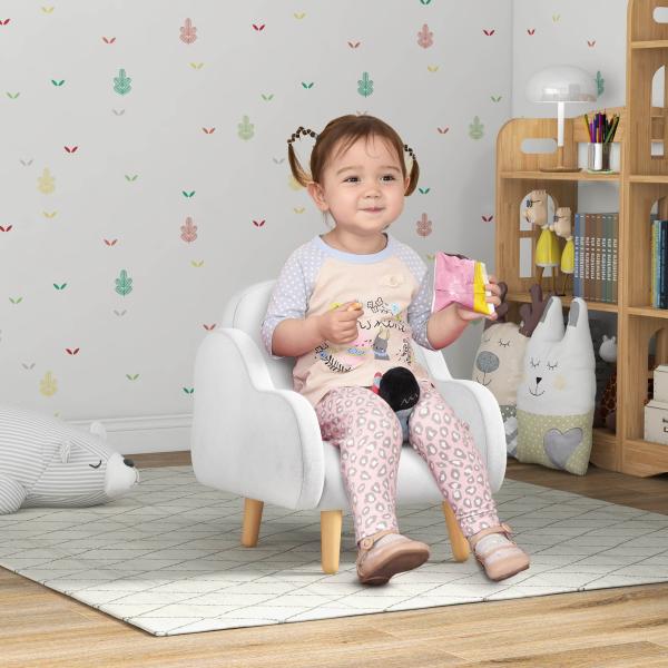 Poltrona para Crianças em Forma de Nuvem com Tato Suave para Crianças de 1,5 - 5 Anos Carga Máxima 40 kg 46x51x55 cm Branco