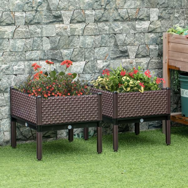 Conjunto de 2 Floreiras de Exterior Quadradas Elevadas Combinação Livre Floreiras para Jardim 50x50x46,5 cm Marrom