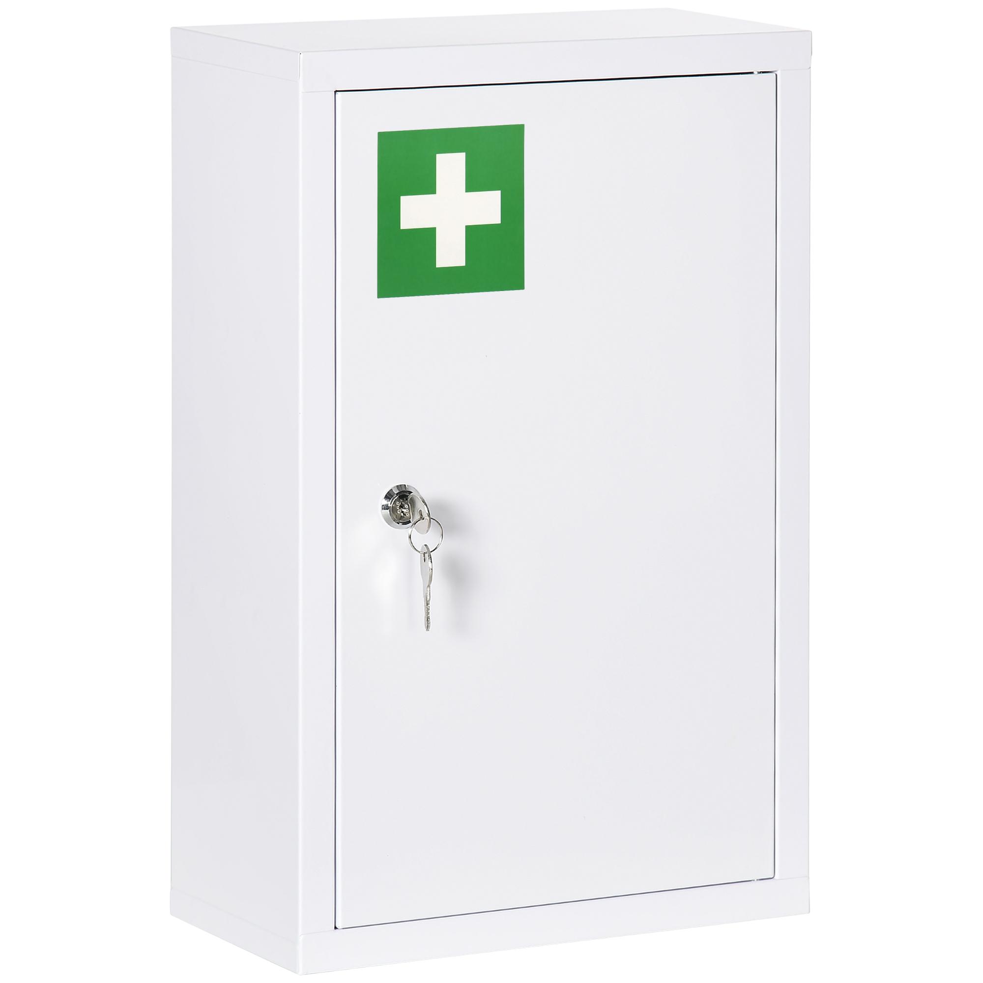 Armário Farmácia de Parede em Aço com 3 Prateleiras de Armazenamento e 2 Chaves para Casa de Banho 30x14x46 cm Branco
