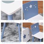 Conjunto de Mesa Infantil e 2 Cadeiras de Madeira Mesa com Cadeiras para Crianças de 2 - 4 Anos Branco e Azul